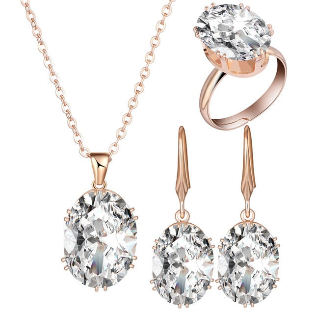Luxury Rose Gold Cubic Zircon Bridal Wedding Earrings Sets