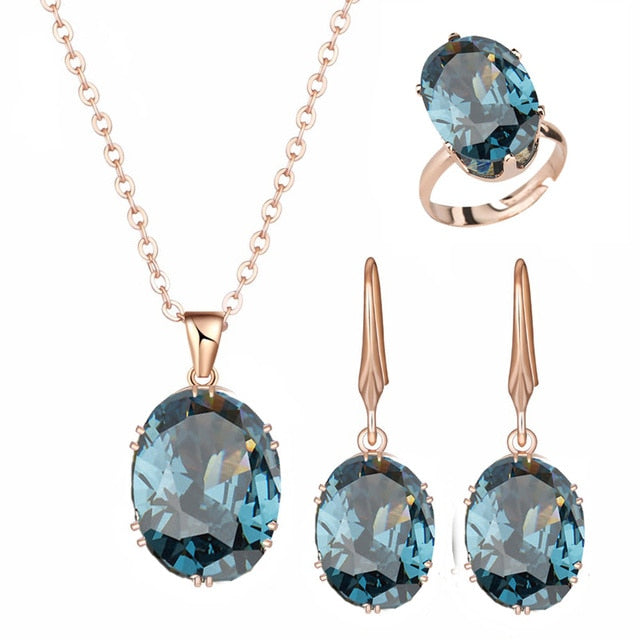 Luxury Rose Gold Cubic Zircon Bridal Wedding Earrings Sets