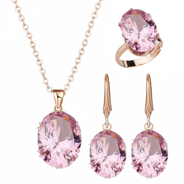 Luxury Rose Gold Cubic Zircon Bridal Wedding Earrings Sets