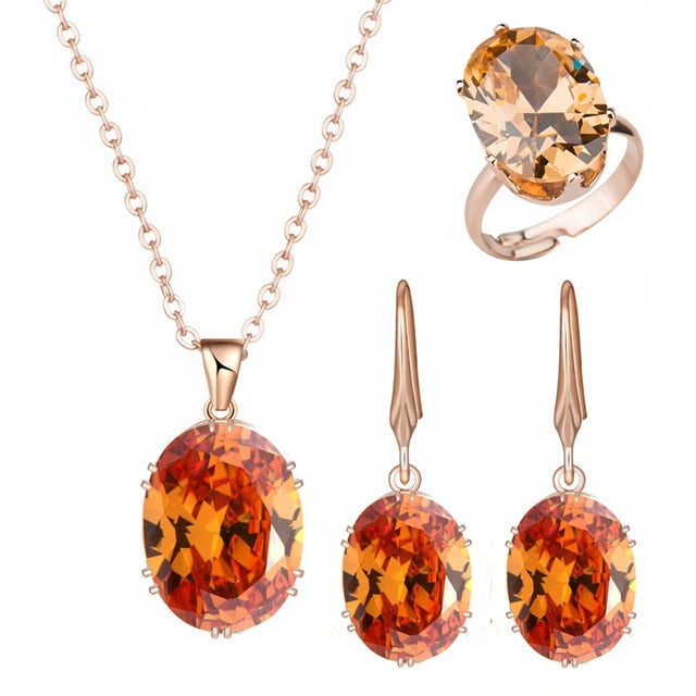 Luxury Rose Gold Cubic Zircon Bridal Wedding Earrings Sets