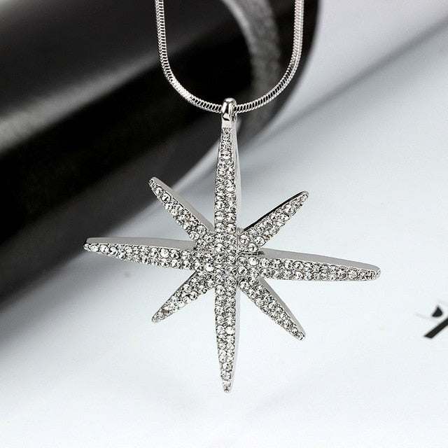 Gold Silver Color Rhinestone Long Necklace