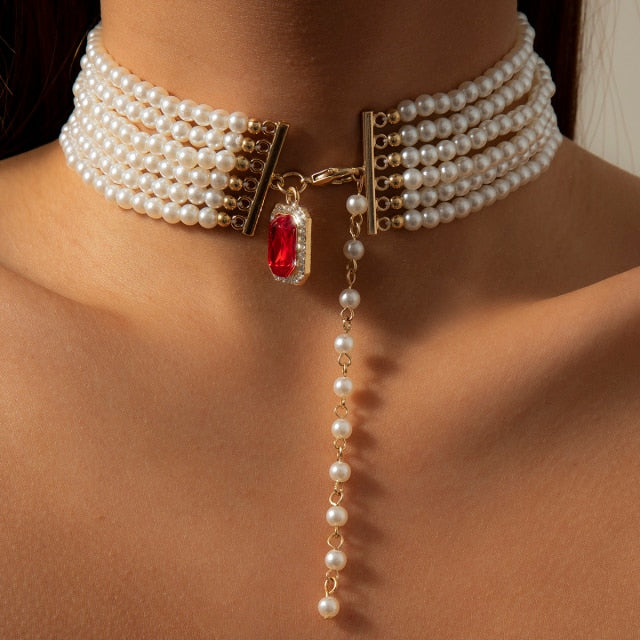 Layered Short Pearl Choker Necklace