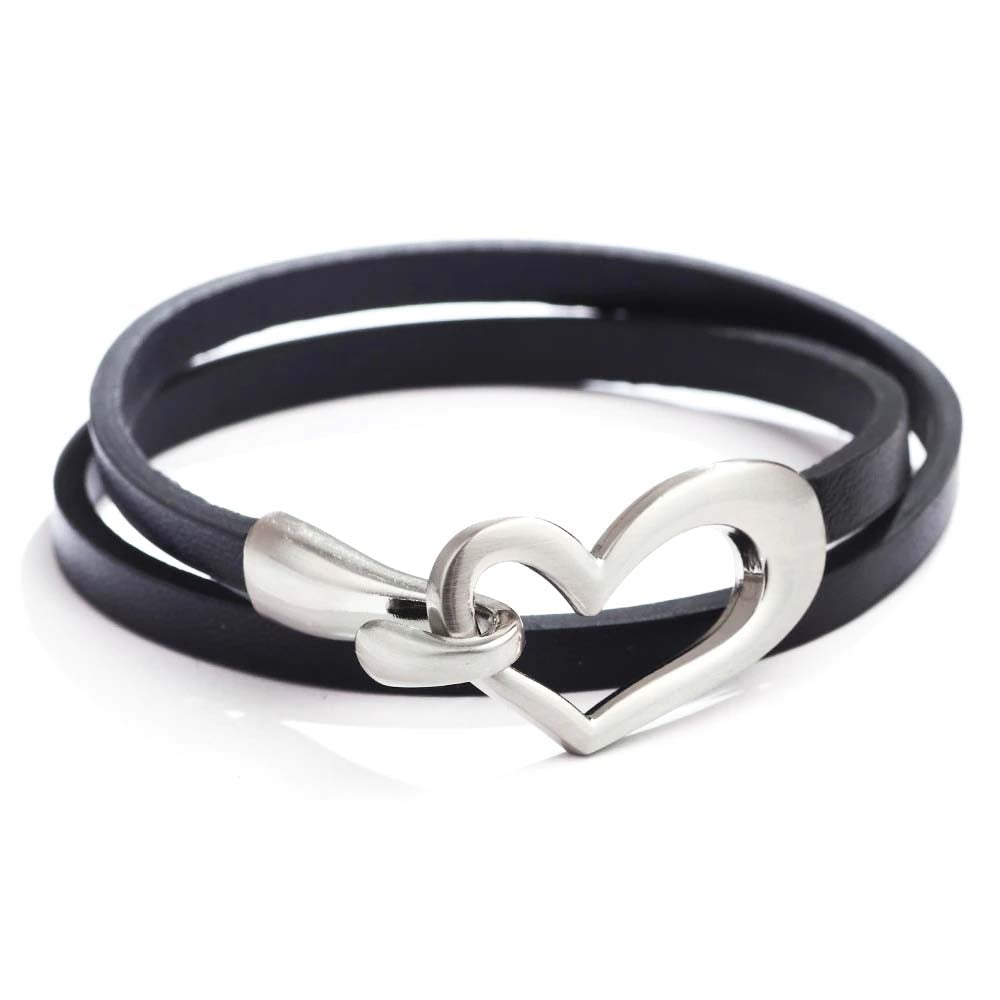 Newest Design Black Simple love Leather Charms Bracelet for Women