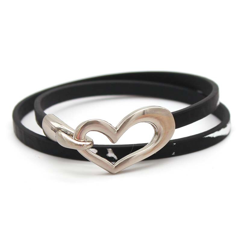 Newest Design Black Simple love Leather Charms Bracelet for Women