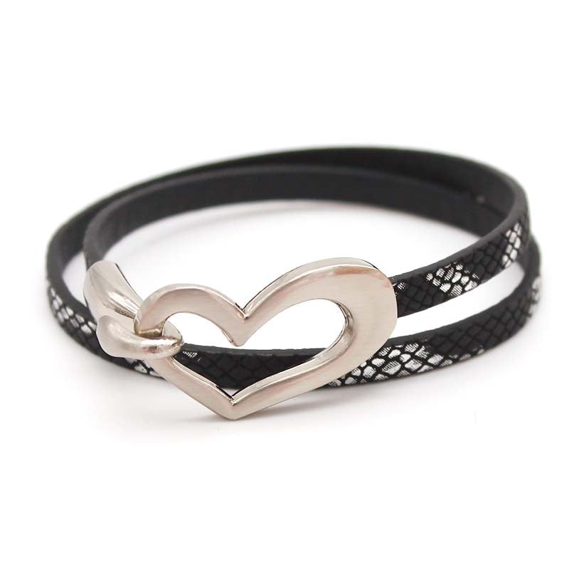 Newest Design Black Simple love Leather Charms Bracelet for Women
