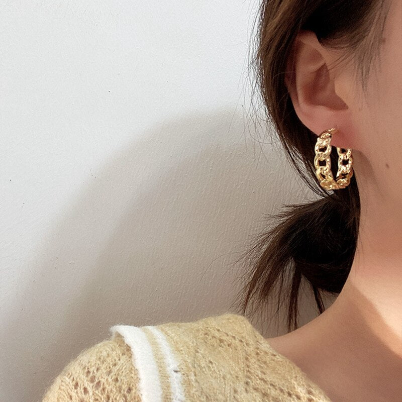 Trendy Hollow Chain Hoop Earrings