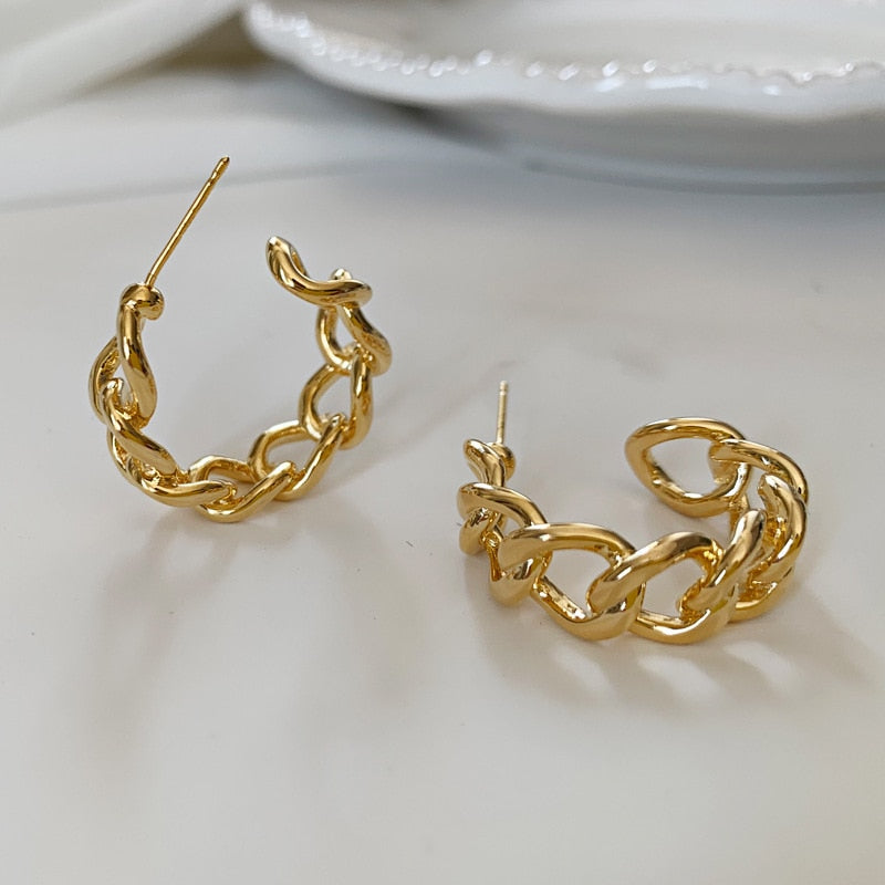 Trendy Hollow Chain Hoop Earrings