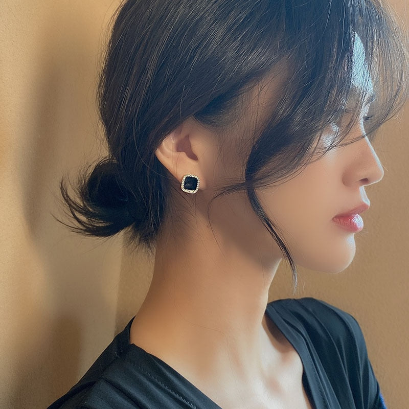 Trend Elegant Pave Zircon Geometric Square Stud Earrings