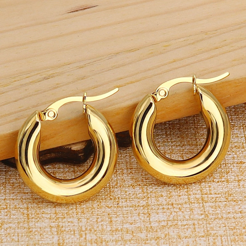 Surgical Steel Gold Tone Women Chunky Hoops Earrings