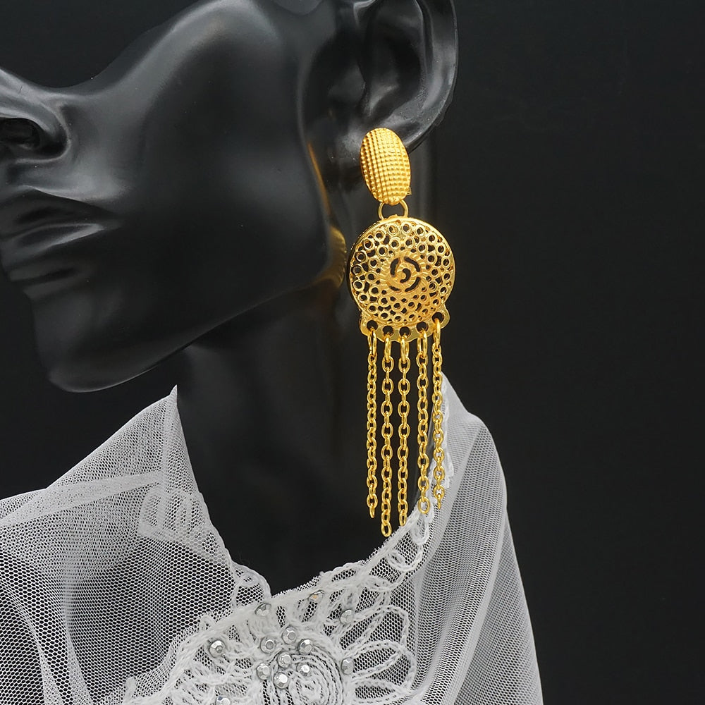Dubai Nigeria Crystal Long tassel Necklace Sets