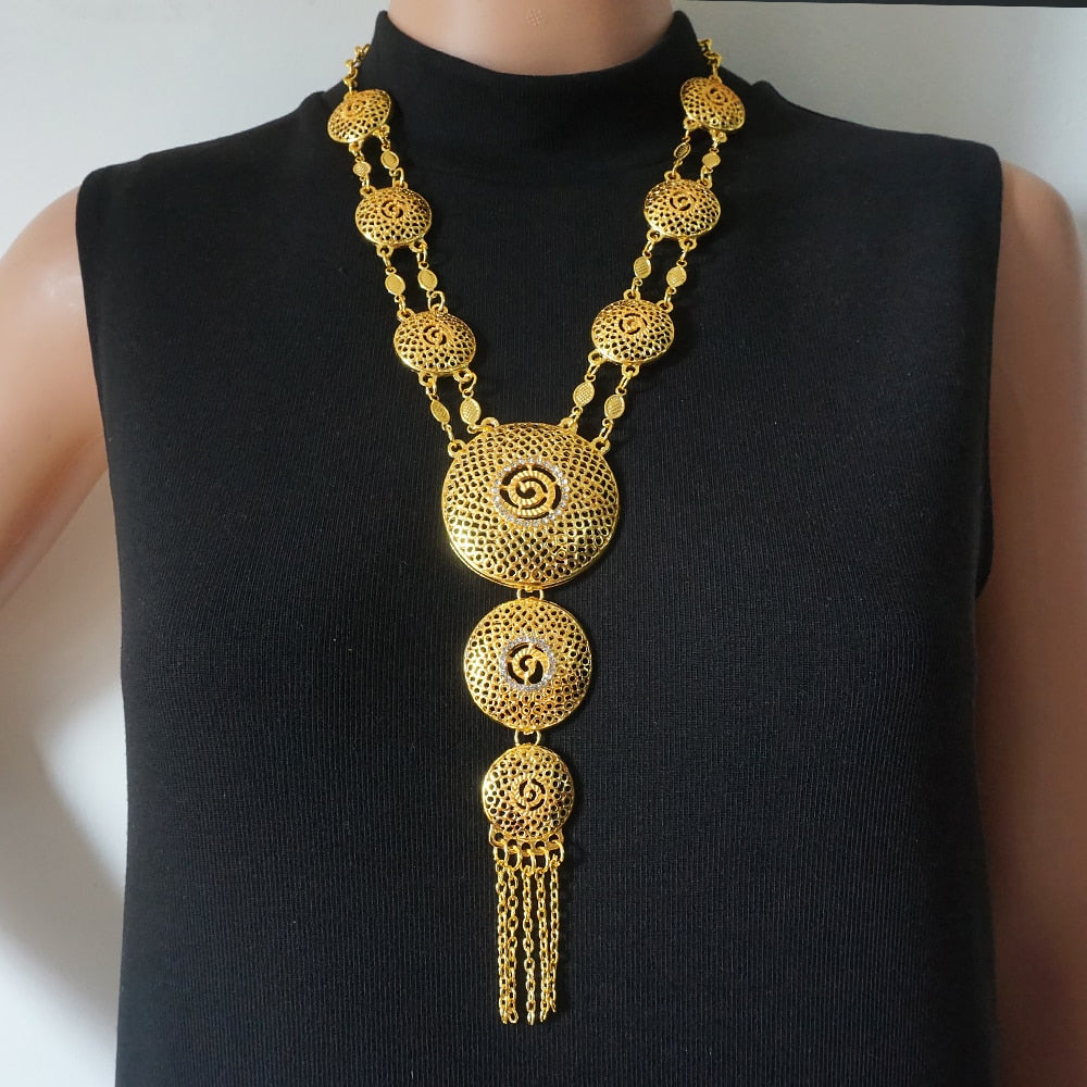 Dubai Nigeria Crystal Long tassel Necklace Sets