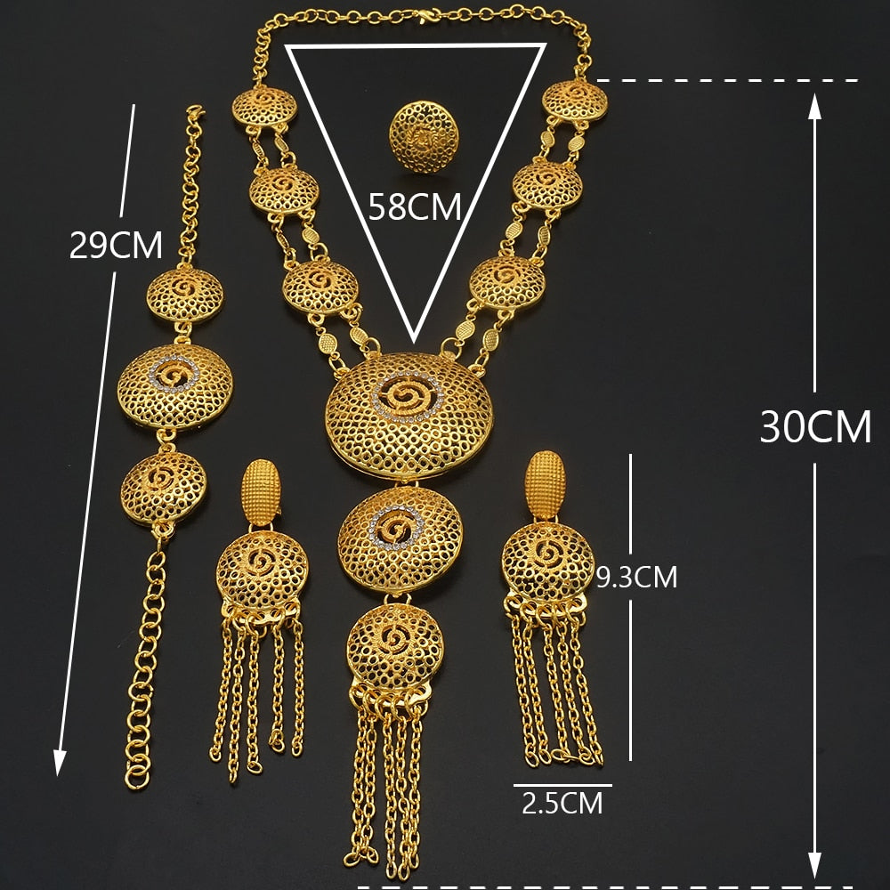 Dubai Nigeria Crystal Long tassel Necklace Sets