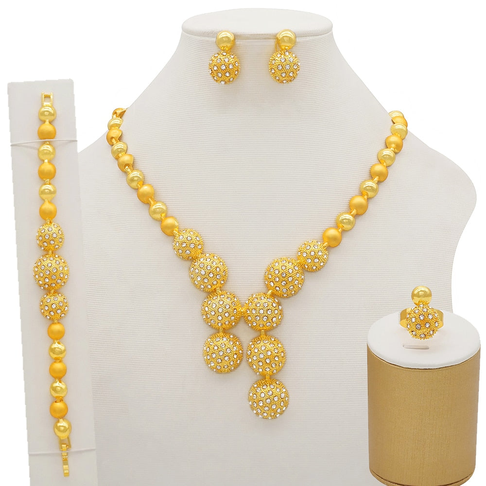 Dubai Nigeria Crystal Long tassel Necklace Sets