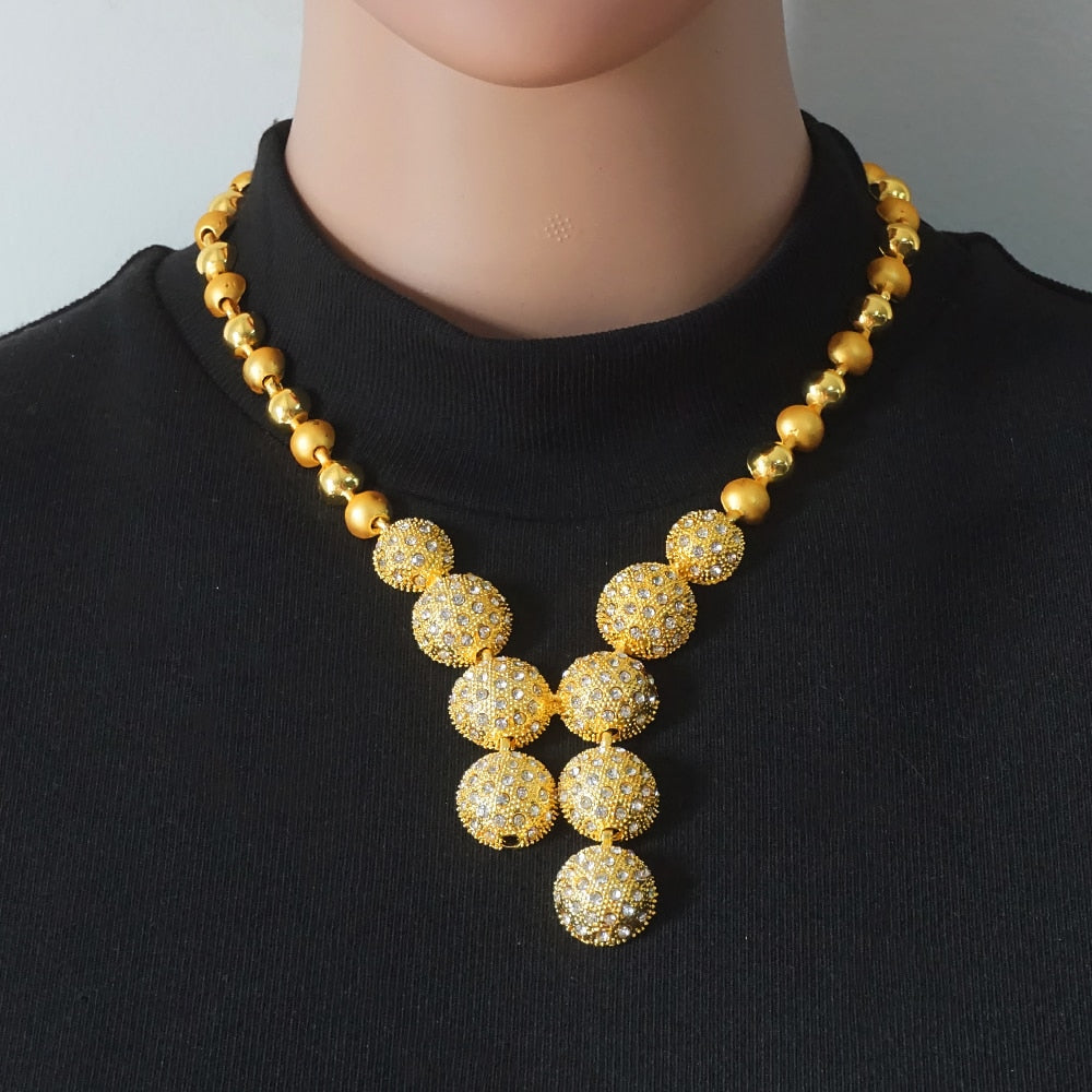 Dubai Nigeria Crystal Long tassel Necklace Sets
