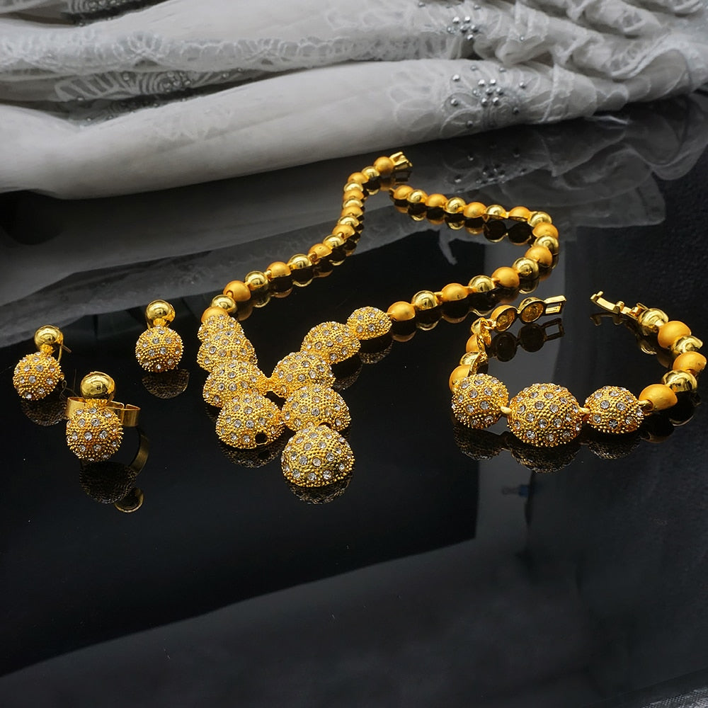 Dubai Nigeria Crystal Long tassel Necklace Sets