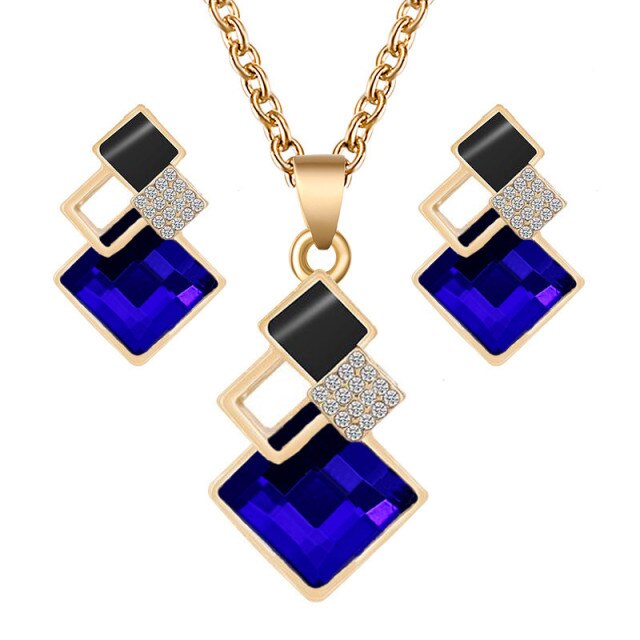 Crystal Geometric Pendants Necklace Earrings Sets