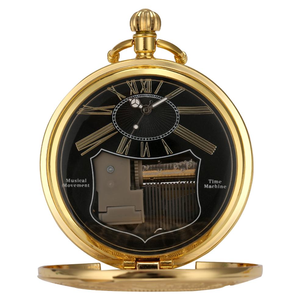 Golden Male Music Pocket Watch Retro Roman Numeral Dial Pocket Watch
