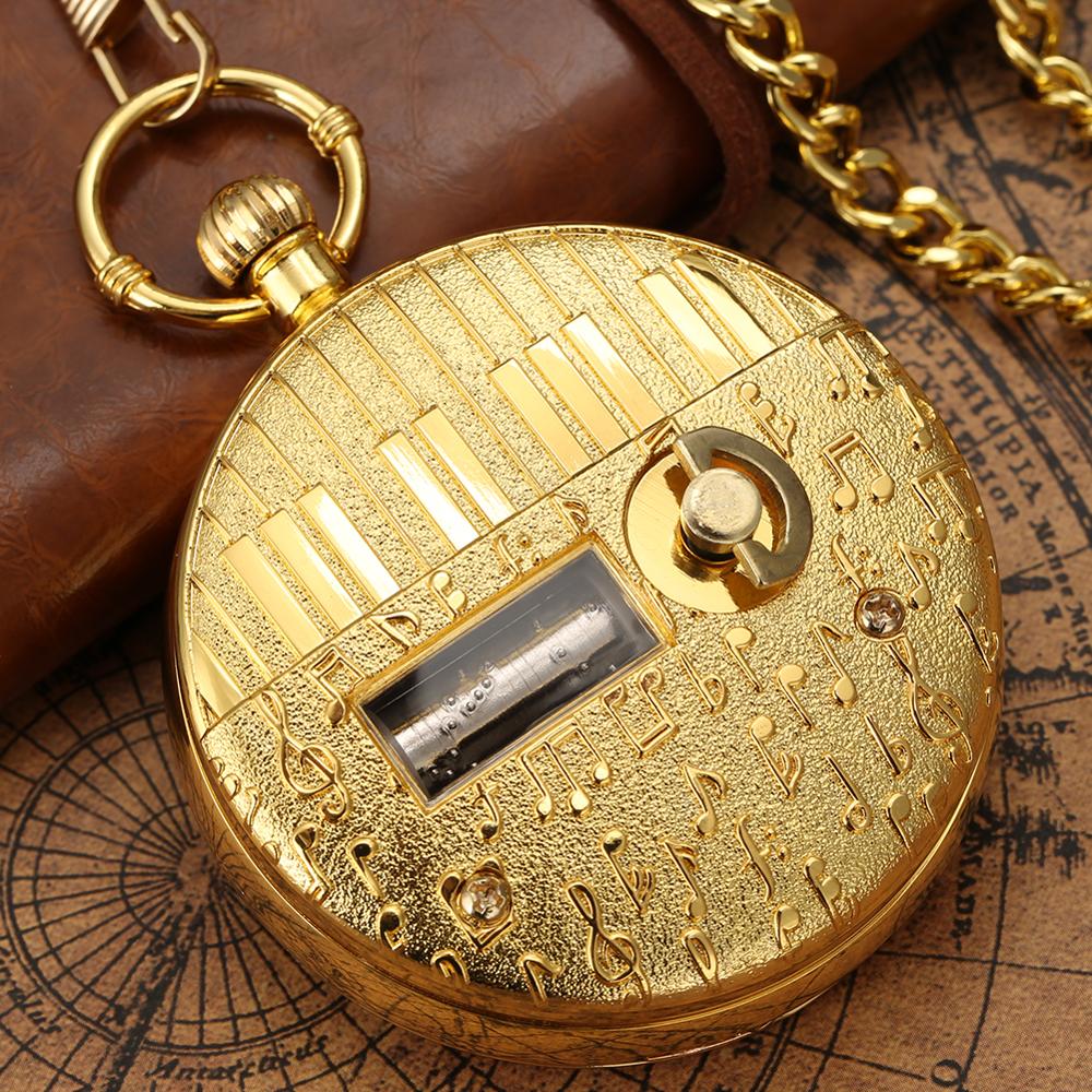 Golden Male Music Pocket Watch Retro Roman Numeral Dial Pocket Watch