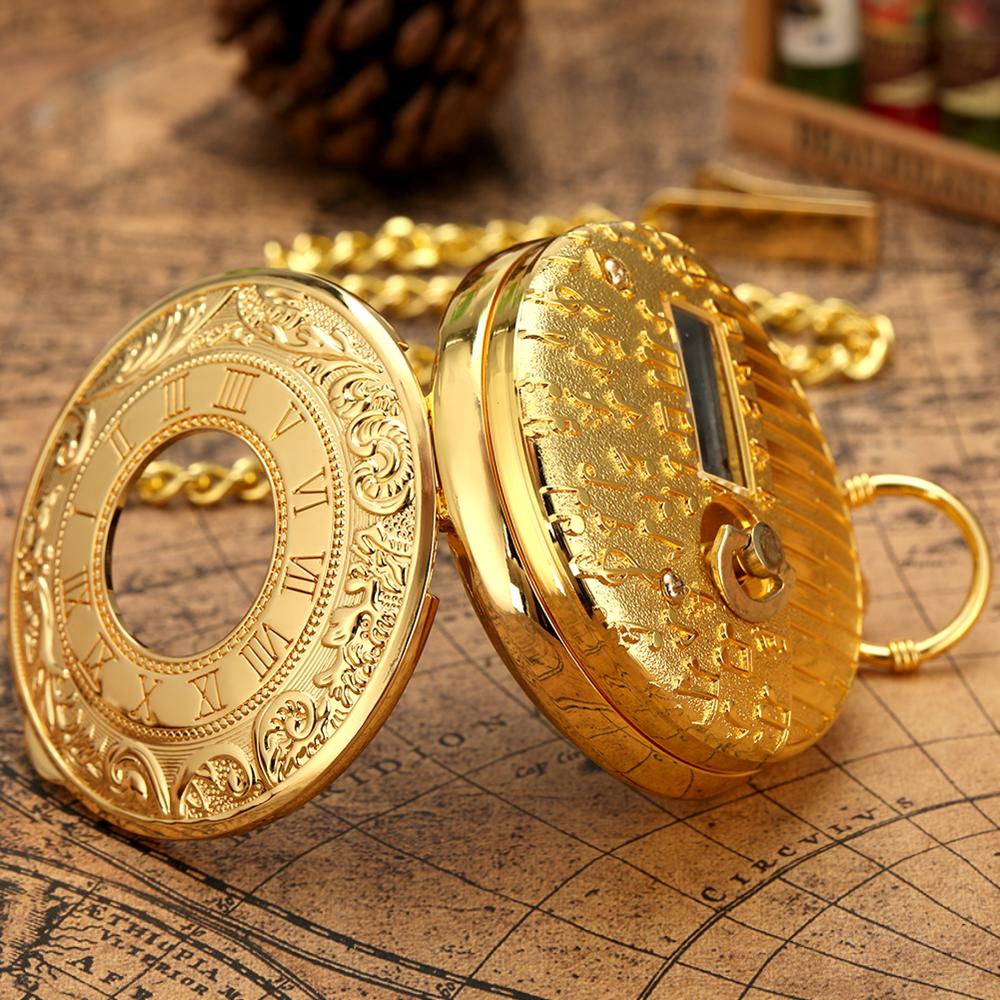 Golden Male Music Pocket Watch Retro Roman Numeral Dial Pocket Watch