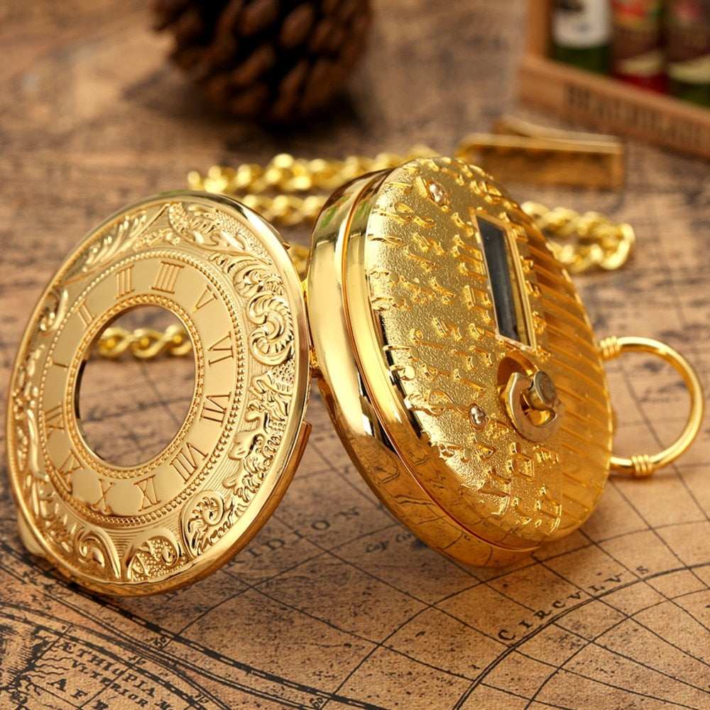 Golden Male Music Pocket Watch Retro Roman Numeral Dial Pocket Watch