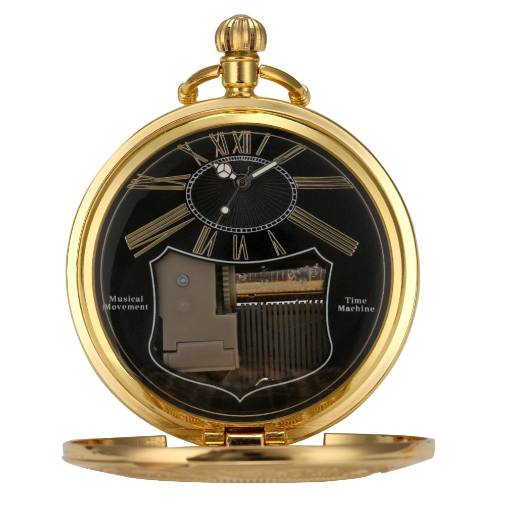 Golden Male Music Pocket Watch Retro Roman Numeral Dial Pocket Watch