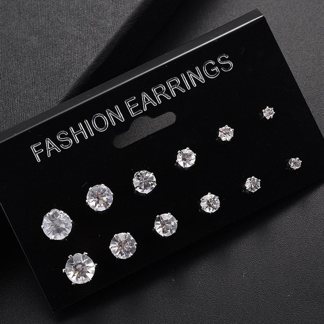 6/12 Pair/Pack Shiny Wedding Stud Earrings Set