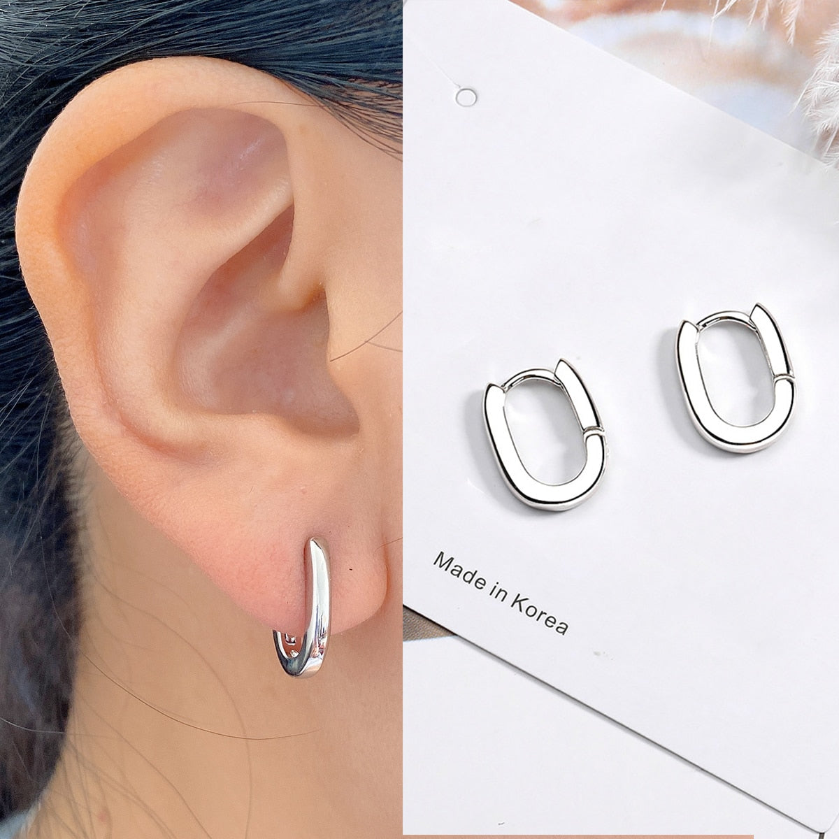 Piercing Stud Earrings Crystal Zircon Row Silver Color Huggie Earrings