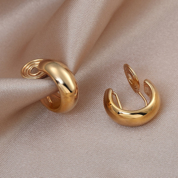 Pendientes de aro minimalistas vintage dorados con forma de C, sin perforar, bonitos