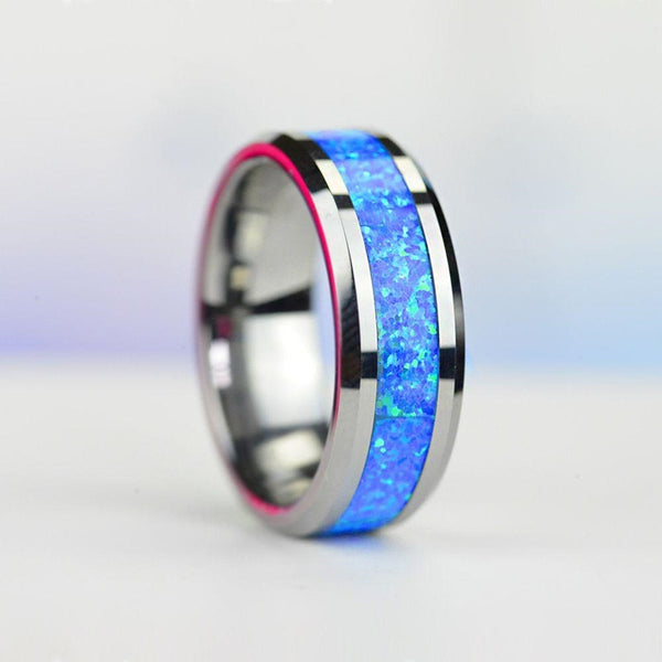 Luxury Blue Fire Opal Stainless Steel Rings Never Fade Engagement Ring