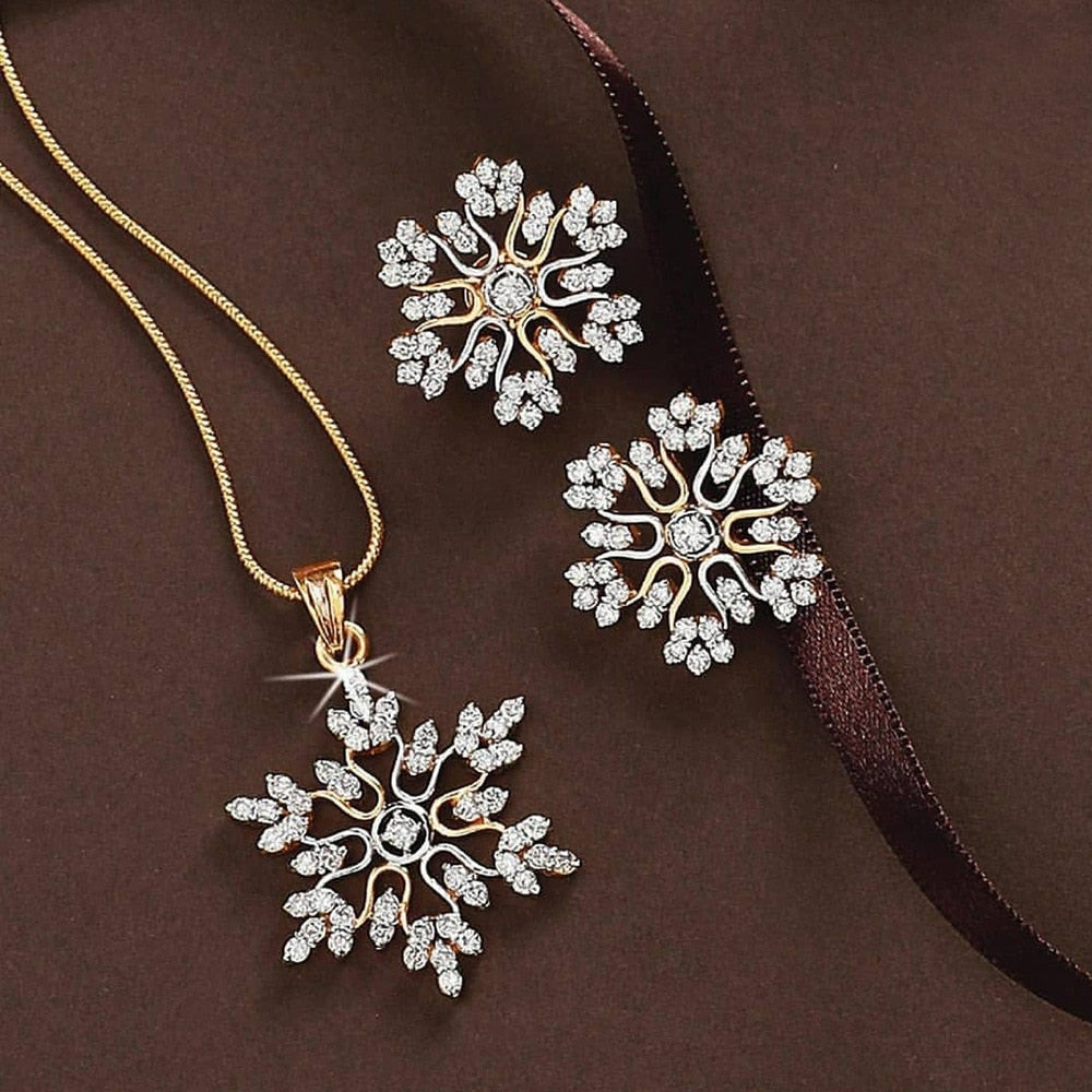 Snowflake Necklace Earrings Christmas Luxury Jewelry Set
