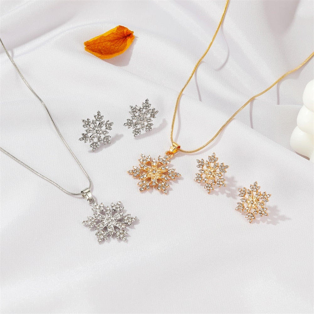 Snowflake Necklace Earrings Christmas Luxury Jewelry Set