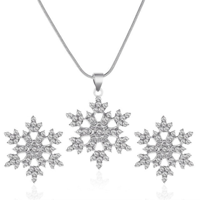 Snowflake Necklace Earrings Christmas Luxury Jewelry Set