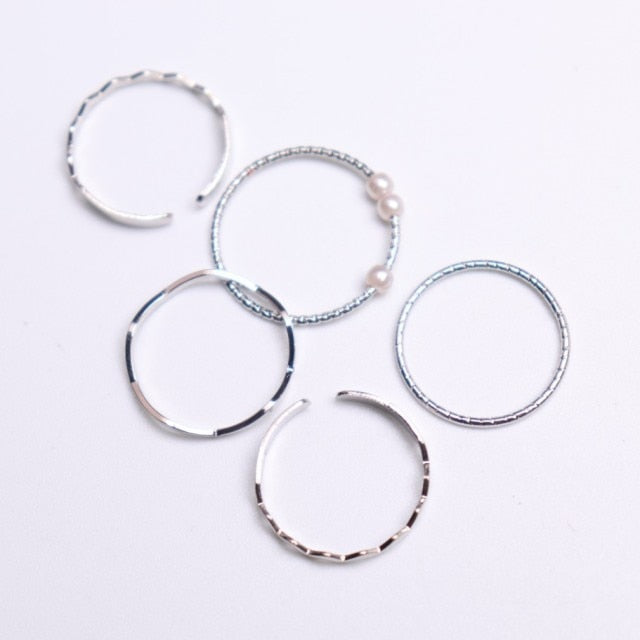 5 Pcs Simple Fashion Wave Pattern Ring Set