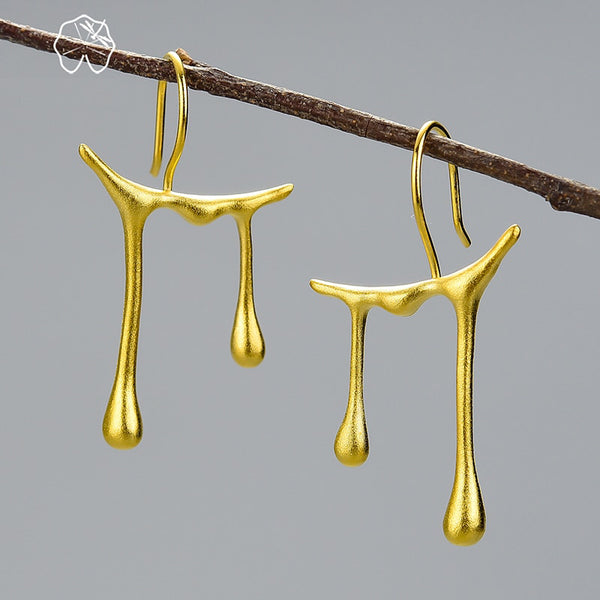 Pendientes colgantes asimétricos de plata de ley 925 auténtica y oro de 18 quilates para mujer