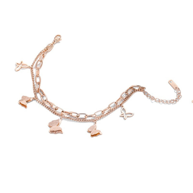 Multi-element 2 Layer Butterfly Thick Chain Bracelets