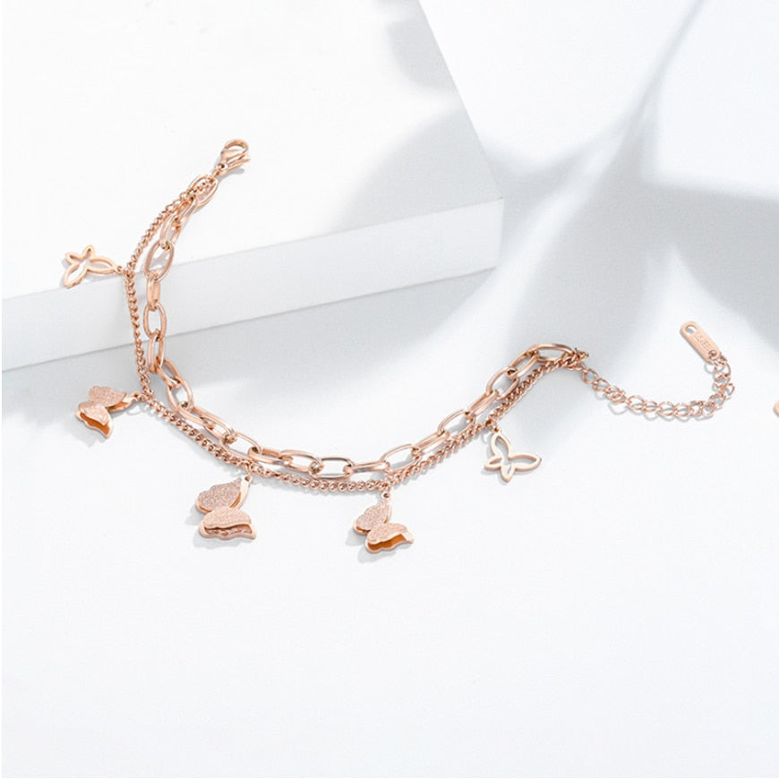 Multi-element 2 Layer Butterfly Thick Chain Bracelets