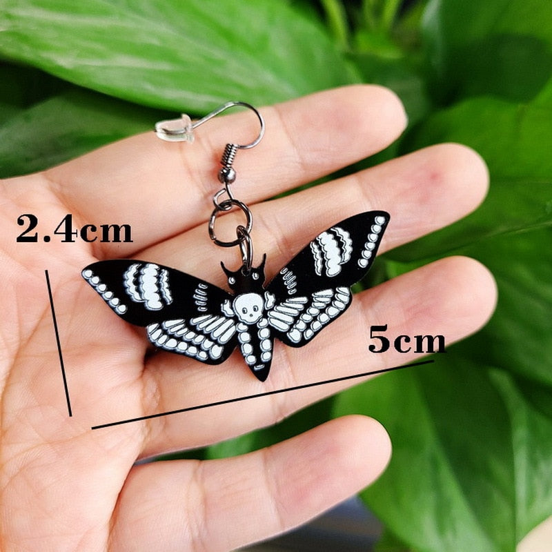 Black Dark Skull Moth Insect Butterfly Acrylic Earrings for Women