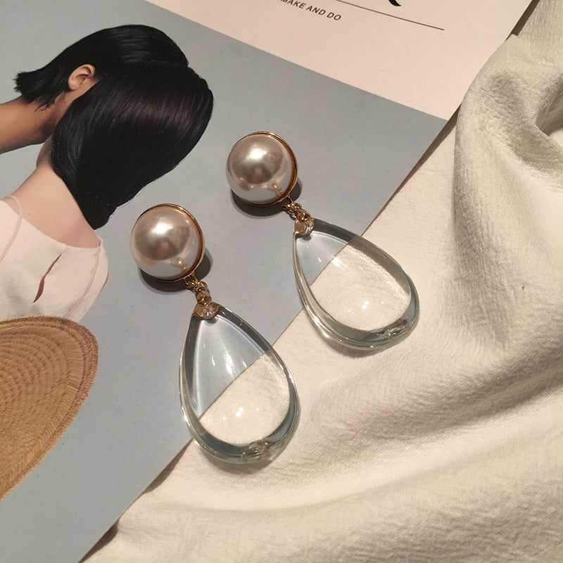 women big waterdrop dangle pearl earring