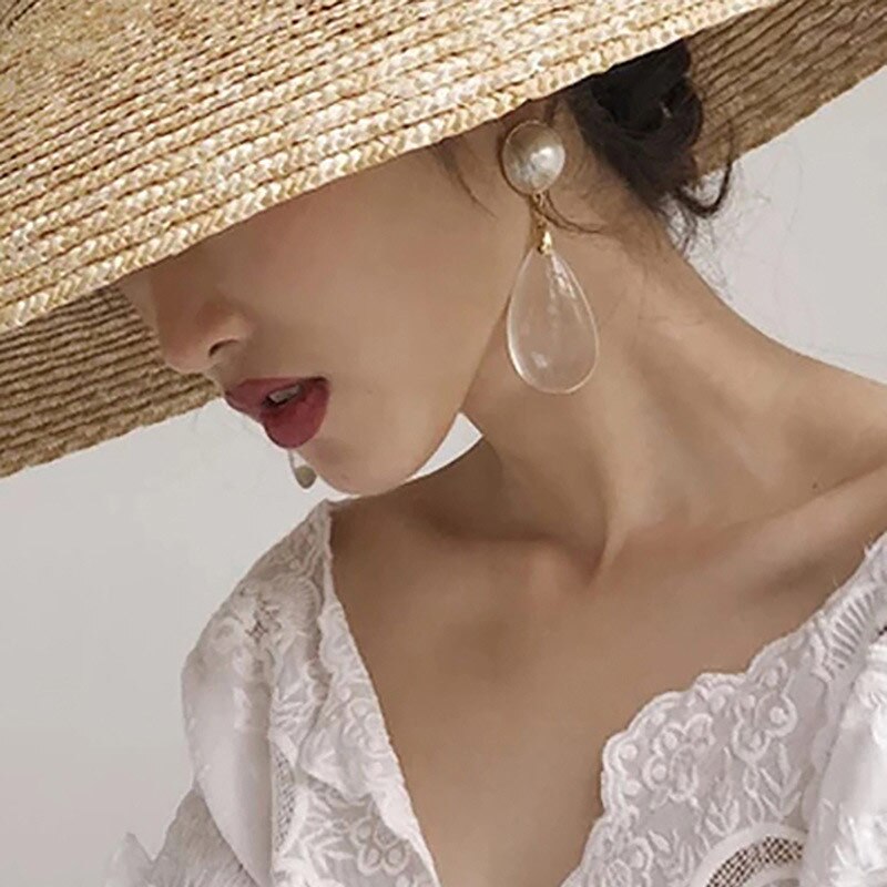 women big waterdrop dangle pearl earring