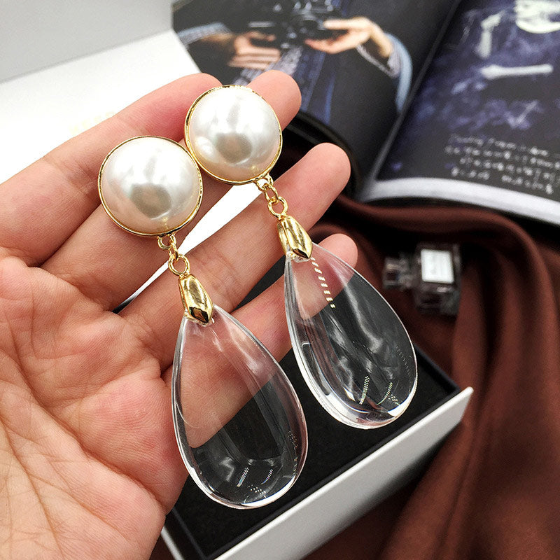 women big waterdrop dangle pearl earring