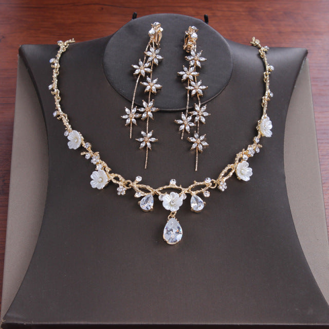 Baroque Vintage Gold Crystal Snow Bridal Jewelry Sets