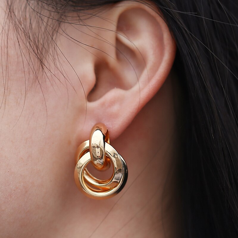 Gold Color Twist Alloy Drop Earrings For Women