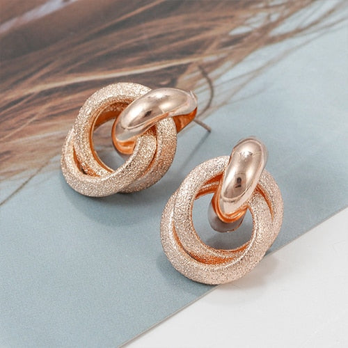 Gold Color Twist Alloy Drop Earrings For Women