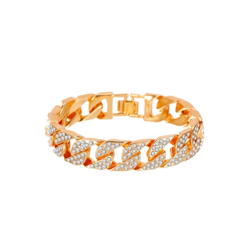 exaggerated thick chain metal wide version zircon women's bracelets