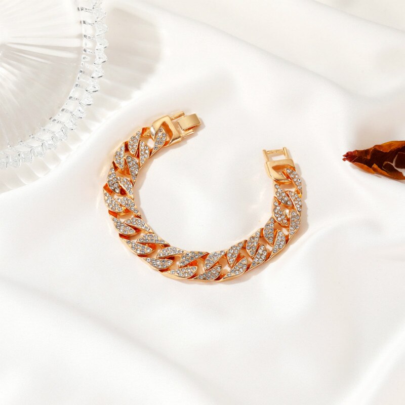 exaggerated thick chain metal wide version zircon women's bracelets