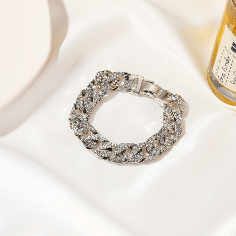 exaggerated thick chain metal wide version zircon women's bracelets