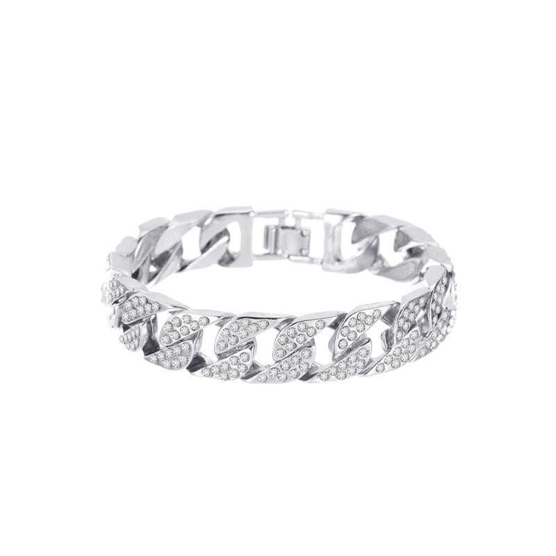 exaggerated thick chain metal wide version zircon women's bracelets