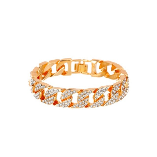 exaggerated thick chain metal wide version zircon women's bracelets