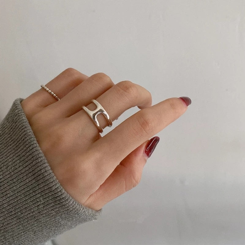 Korean Vintage Metal Silver Color Open Ring