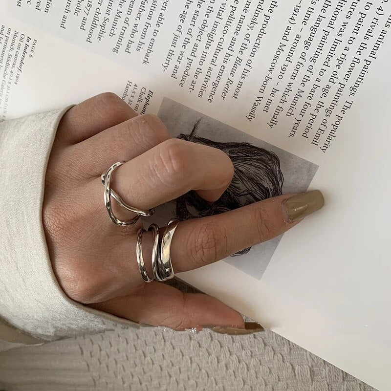 Korean Vintage Metal Silver Color Open Ring